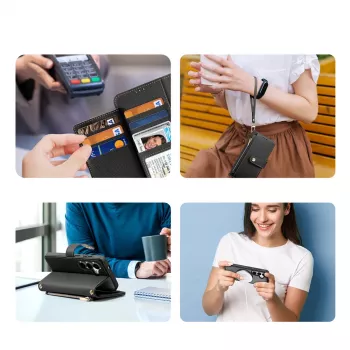 DUXDUCIS Lawa Leather Wallet Case for Samsung Galaxy S25+ su nuimama magnetine pinigine - Juoda