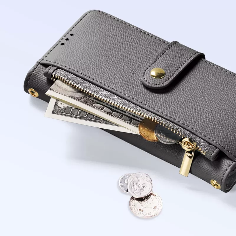DUXDUCIS Lawa Leather Wallet Case for Samsung Galaxy S25+ su nuimama magnetine pinigine – Pilka