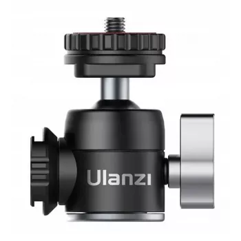 ULANZI U-60 Mini Ball Head su dviem Cold Shoe laikikliais, 1/4 inch sriegis, aliuminio lydinys, 1,5 kg apkrova, juoda