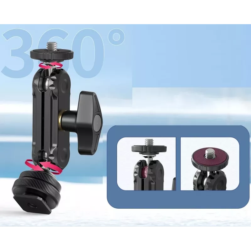 Ulanzi R098 Magic Arm dvigubos galvutės šarnyrinė ranka su 1/4 inch sraigtu ir „Cold Shoe“ laikikliu, juoda