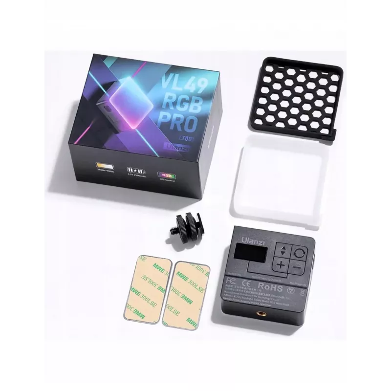 Ulanzi VL49 RGB Pro LED vaizdo šviesa su 60 LED, 2500 mAh, magnetiniu laikikliu ir korio grotelėmis