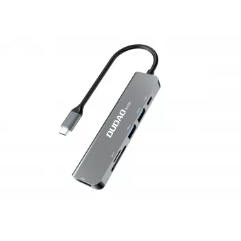 DUDAO A15H 6-in-1 USB-C Hub Docking Station su HDMI, USB 3.0, USB 2.0, SD/TF kortelių skaitytuvu, PD 100W – Space Gray
