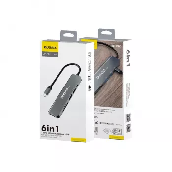 DUDAO A15H 6-in-1 USB-C Hub Docking Station su HDMI, USB 3.0, USB 2.0, SD/TF kortelių skaitytuvu, PD 100W – Space Gray