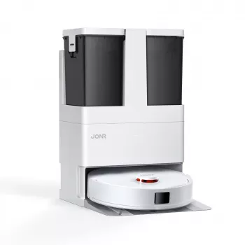 JONR T5 Lite robotų dulkių siurblys su LiDAR navigacija, 3000Pa siurbimo galia, 2600mAh baterija, 600ml dulkių talpa, 250ml vandens talpa, šlapiu valymu, programėlės ir balso valdymu, baltas