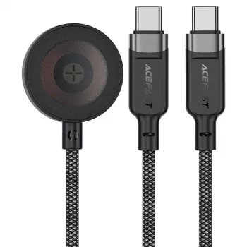 ACEFAST C6-11 3-in-1 USB-C į 2x USB-C & Qi belaidžio įkrovimo laidas, 100W, 1,2m, juodas