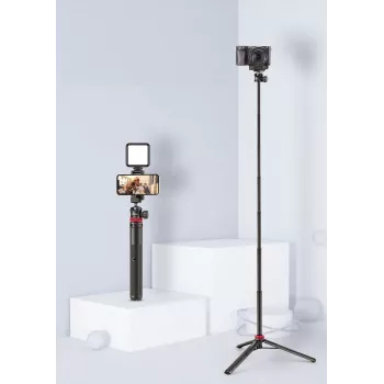 Ulanzi MT-44 Ištraukiamas Tripodas / Selfie Lazda su Integruotu Telefono Laikikliu, Rutuline Galvute, Bato Priedo Laikikliu, 5 Sekcijų, 110 cm Maksimalus Aukštis, Juoda