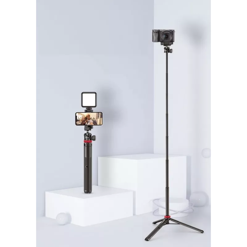 Ulanzi MT-44 Ištraukiamas Tripodas / Selfie Lazda su Integruotu Telefono Laikikliu, Rutuline Galvute, Bato Priedo Laikikliu, 5 Sekcijų, 110 cm Maksimalus Aukštis, Juoda