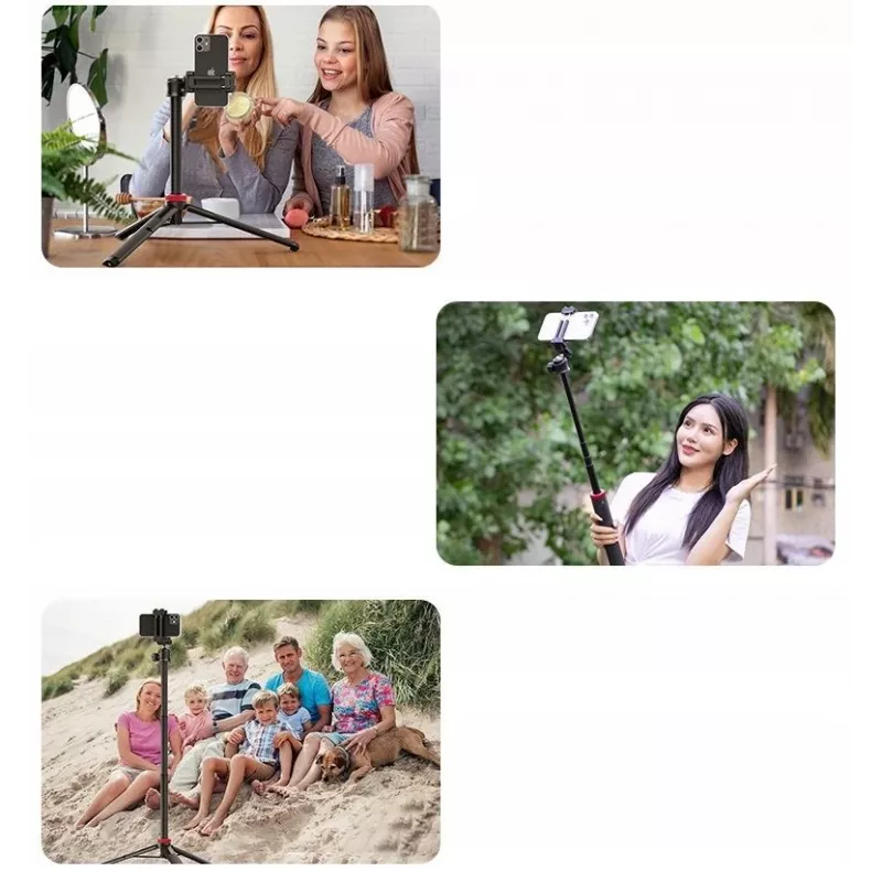 Ulanzi MT-44 Ištraukiamas Tripodas / Selfie Lazda su Integruotu Telefono Laikikliu, Rutuline Galvute, Bato Priedo Laikikliu, 5 Sekcijų, 110 cm Maksimalus Aukštis, Juoda