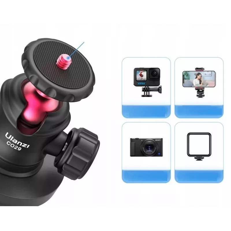 Ulanzi C029 Magnetinis Siurbtukinis Laikiklis su 3D Rutuline Galvute, skirtas GoPro, DJI, Insta360, SJCAM, Xiaomi