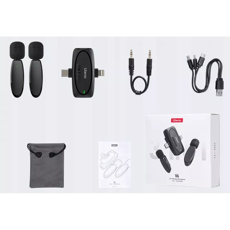 Ulanzi V6 belaidis garso perdavimo rinkinys – USB-C + Lightning