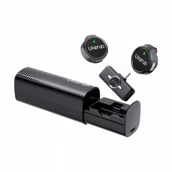 ULANZI A21 belaidis lavalier mikrofonų rinkinys su įkrovimo dėklu, 2 siųstuvais, USB-C imtuvu, 100 m atstumu, juodos spalvos