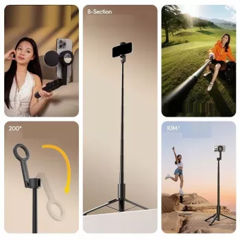 ULANZI SK27 2-in-1 Selfie Stick Tripod su MagSafe magnetiniu laikikliu, 165 cm ištraukimu, Bluetooth nuotolinio valdymo pultu, juoda