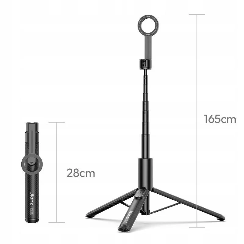ULANZI SK27 2-in-1 Selfie Stick Tripod su MagSafe magnetiniu laikikliu, 165 cm ištraukimu, Bluetooth nuotolinio valdymo pultu, juoda