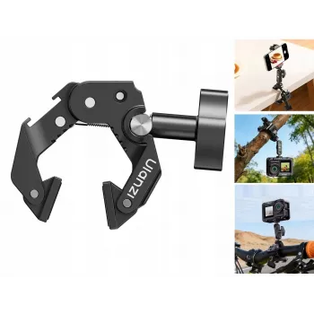 ULANZI EA03 Super Clamp (Crab Clamp) su 1/4 inch sriegiu ir Cold Shoe laikikliu, skirtas Magic Arm