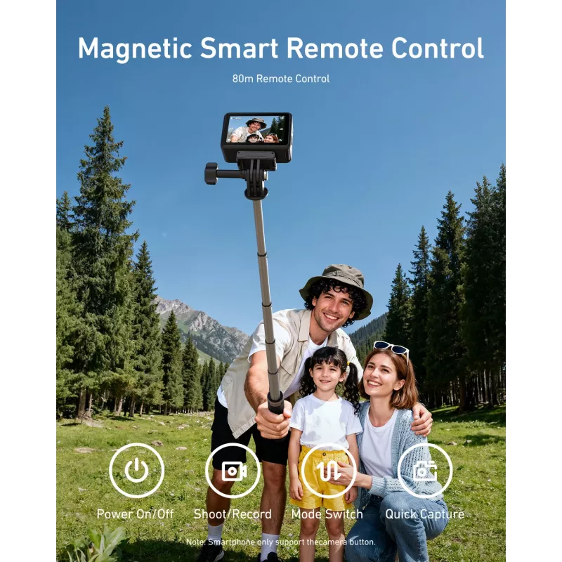 TELESIN Selfie Stick Tripod su Bluetooth nuotolinio valdymo pulteliu 80m, skirtas GoPro Hero 13 12 11 10 9 Max Max2