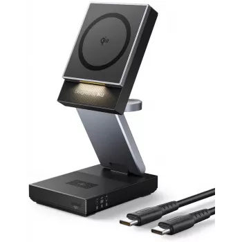 INIU MagPro 3-in-1 belaidė įkrovimo stotelė, skirta iPhone, Apple Watch, AirPods – sulankstoma kelioninė įkroviklis su magnetiniu išlygiavimu, 15W greitasis įkrovimas, USB-C įvestis, juoda