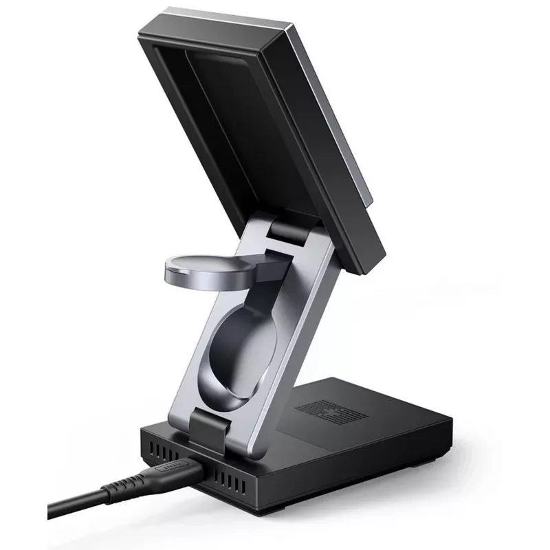 INIU MagPro 3-in-1 belaidė įkrovimo stotelė, skirta iPhone, Apple Watch, AirPods – sulankstoma kelioninė įkroviklis su magnetiniu išlygiavimu, 15W greitasis įkrovimas, USB-C įvestis, juoda