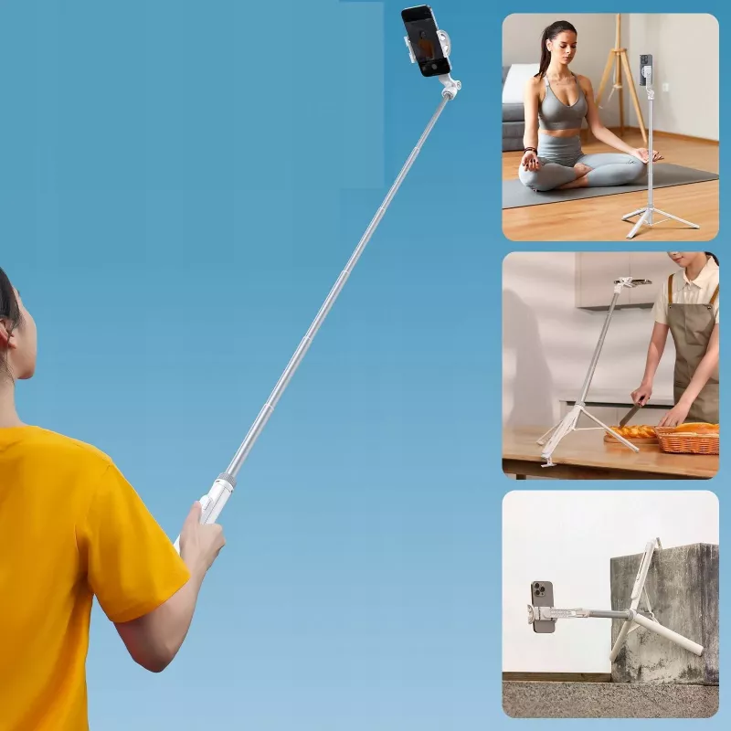 Ulanzi TT88 Selfie Stick Tripod su Bluetooth nuotolinio valdymo pulteliu ir papildomu apšvietimu, baltas
