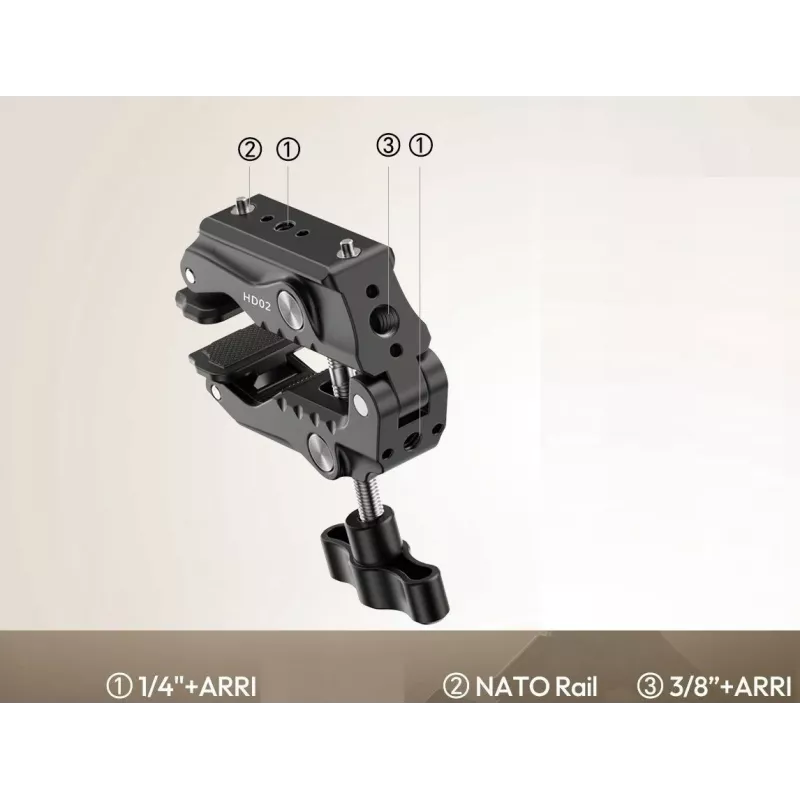 Ulanzi HD02 Super Clamp Crab Clamp su 1/4 colio ir 3/8 colio sriegiais, skirtas Magic Arm