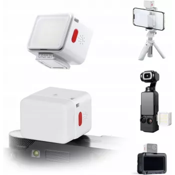 ULANZI DG01 Mini LED vaizdo šviesos šaltinis su magnetiniu laikikliu ir „Cold Shoe“ adapteriu, 1W, 500mAh, dviejų spalvų 2700K-6500K, baltas
