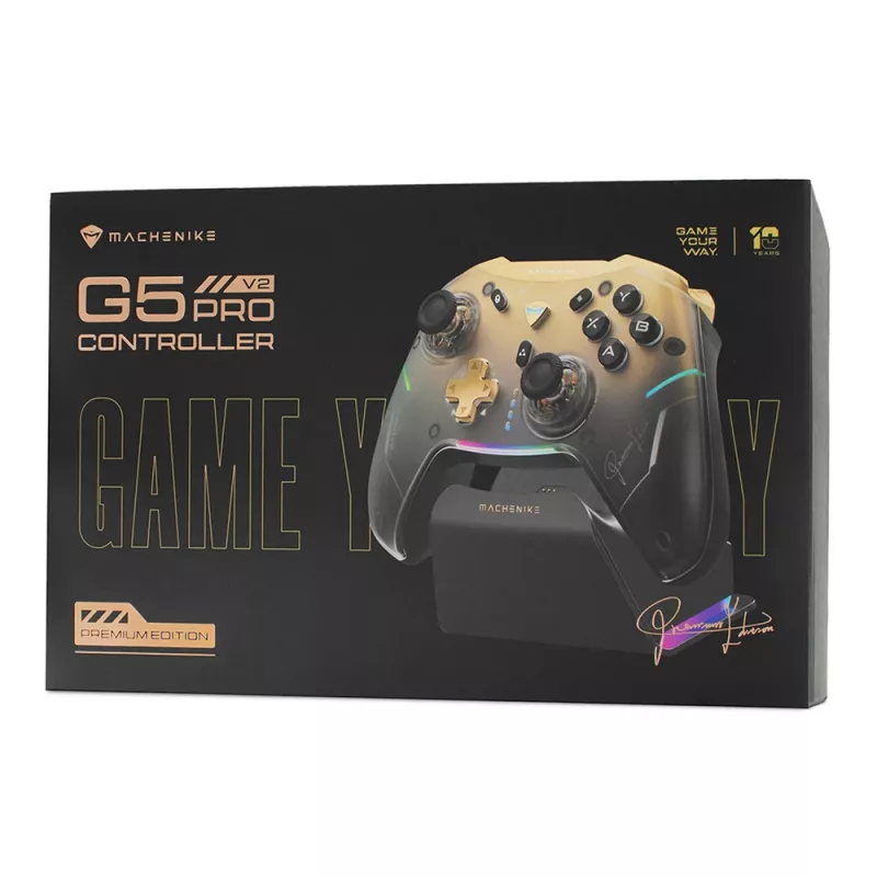 Machenike G5Pro Premium Edition Wireless Game Controller with Charging Dock - Black & Gold
