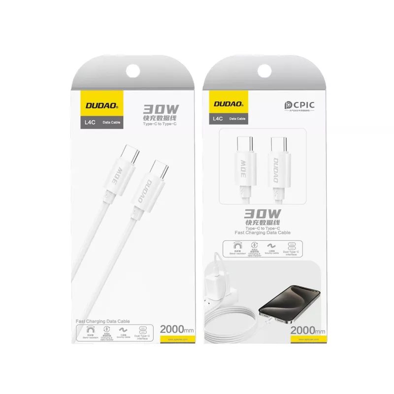Dudao L4C USB-C į USB-C laidas, 2 m, baltas