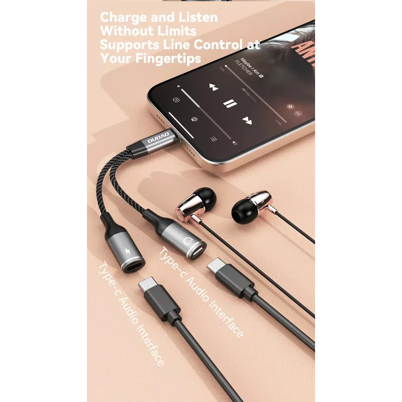 Dudao L13C+ 2-in-1 USB-C į USB-C adapteris su garsu ir įkrovimu