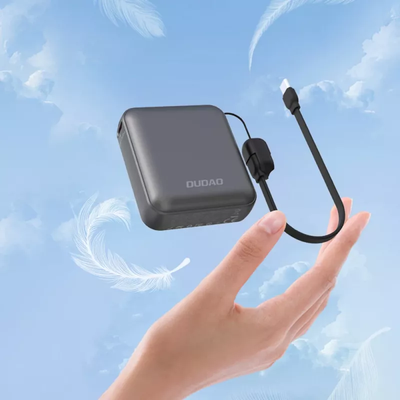 Dudao K22+ Ultra-Compact Power Bank 10000mAh 22.5W USB-C su dirželiu / laidu - Pilka