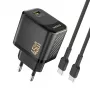 Dudao A28C 45W GaN Wall Charger su USB-C laidu - Juoda