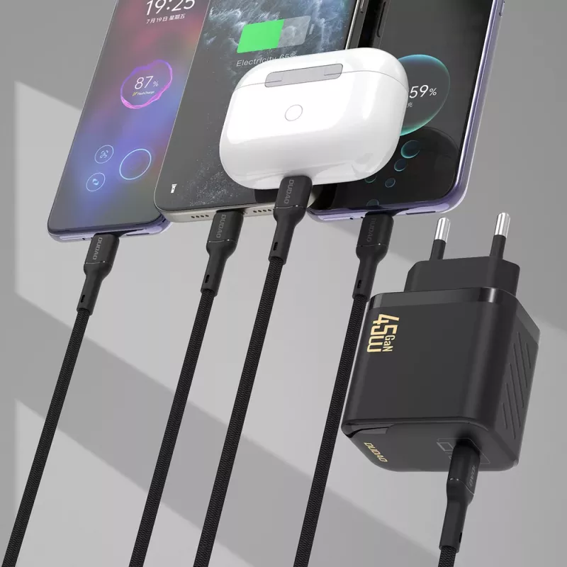 Dudao A28C 45W GaN Wall Charger su USB-C laidu - Juoda