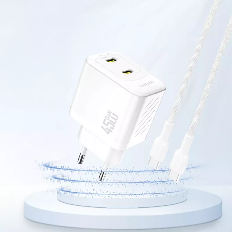 Dudao A28PEU 45W 2xUSB-C sieninis įkroviklis baltas