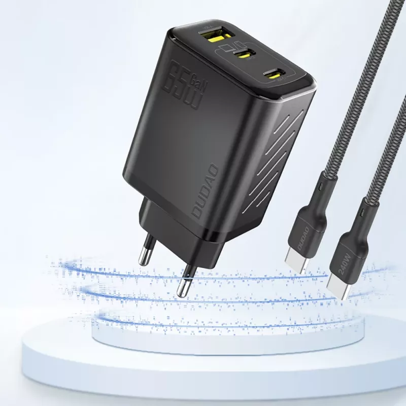 Dudao A29 65W GaN sieninis įkroviklis 2x USB-C + 1x USB-A juodas