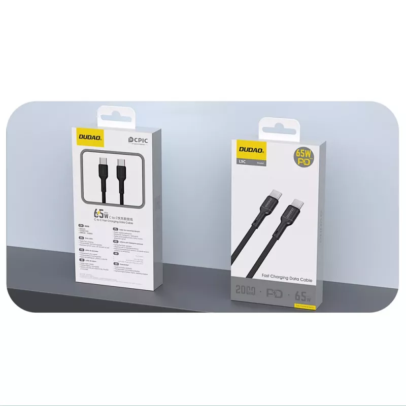 Dudao L9C USB-C į USB-C 1m juodas įkrovimo ir duomenų laidas