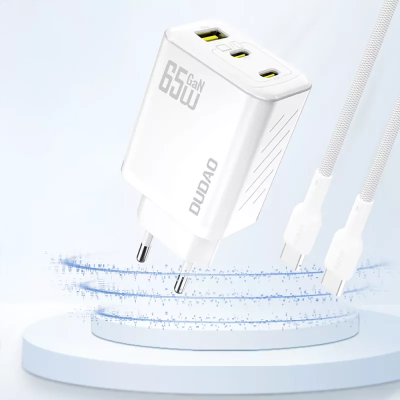Dudao A29 65W GaN 2x USB-C + 1x USB-A įkroviklis - Baltas