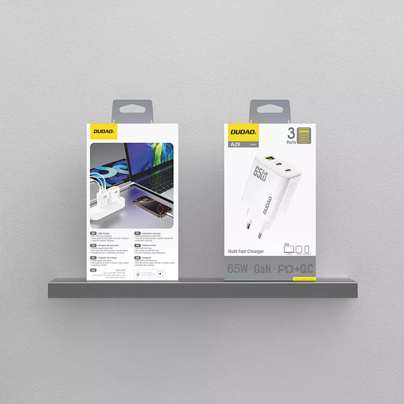 Dudao A29 65W GaN 2x USB-C + 1x USB-A įkroviklis - Baltas