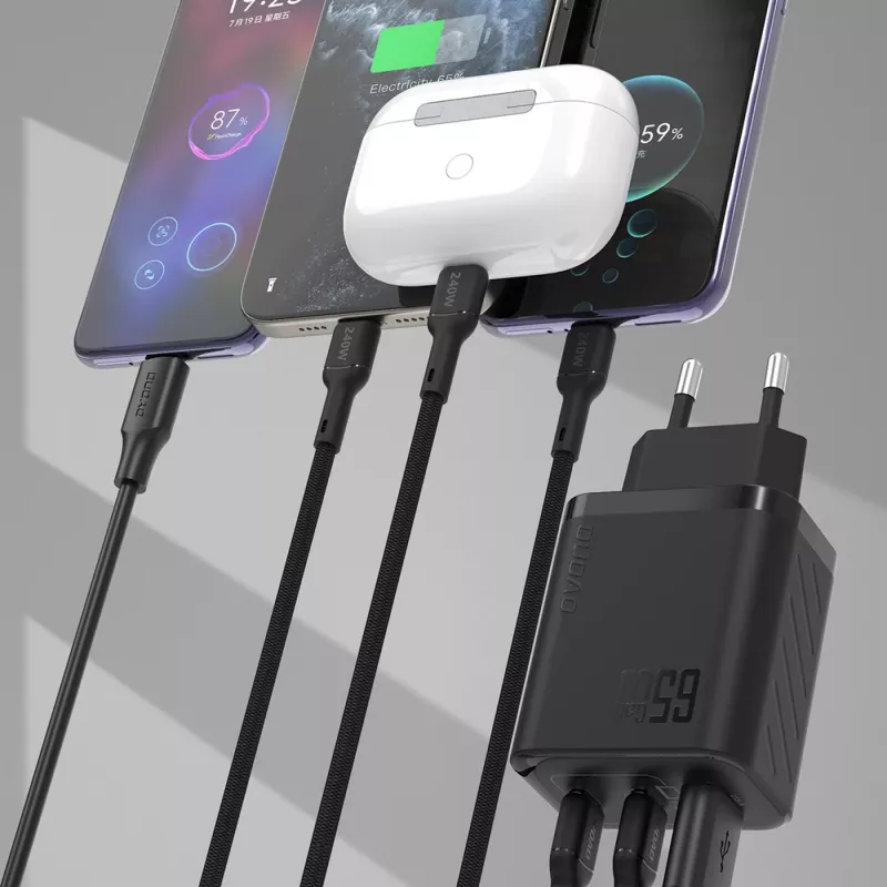 Dudao A29C 65W GaN USB-C įkroviklis su USB-C laidu - Juoda