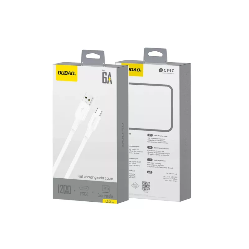 Dudao L2S USB-A į USB-C 30W 1m baltas įkrovimo ir duomenų kabelis