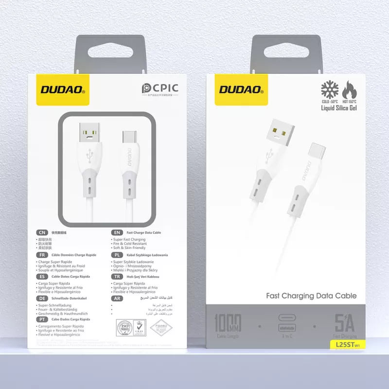 Dudao L25ST USB-A į USB-C laidas 1m baltas