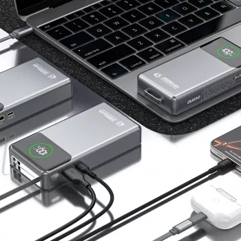 Powerbank Dudao K31 Pro 45W 20000mAh su įmontuotu ištraukiamu USB-C laidu – pilka