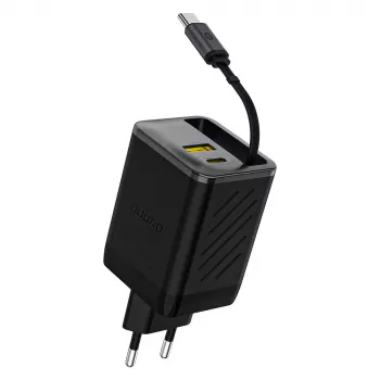 Dudao A67EU GaN 67W įkroviklis su integruotu ištraukiamu USB-C laidu, Power Delivery, Quick Charge – juodas