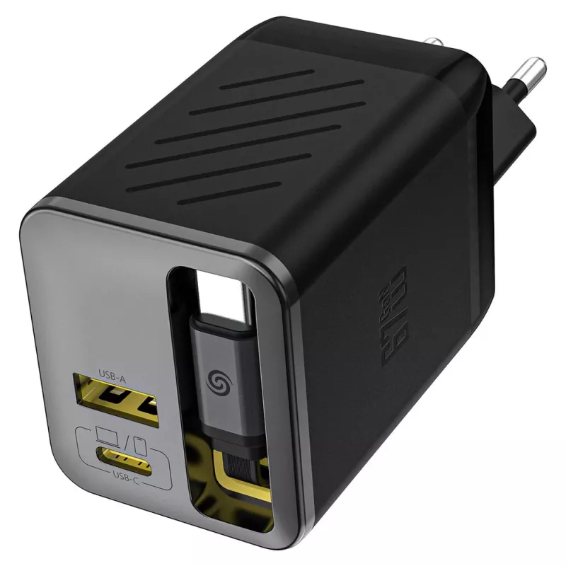 Dudao A67EU GaN 67W įkroviklis su integruotu ištraukiamu USB-C laidu, Power Delivery, Quick Charge – juodas