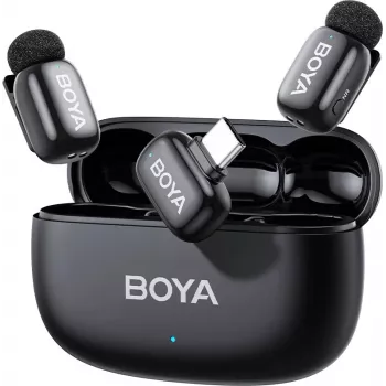 BOYA mini 2-02 belaidė mikrofonų sistema 2.4GHz USB-C – juoda