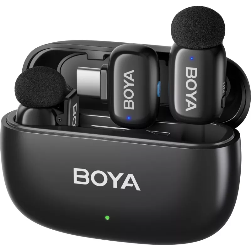 BOYA mini 2-02 belaidė mikrofonų sistema 2.4GHz USB-C – juoda