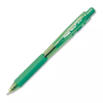 Pentel WOW! automatinis tušinukas – žalias rašalas, 1,0 mm vidutinis antgalis, skaidrus korpusas su žaliais akcentais