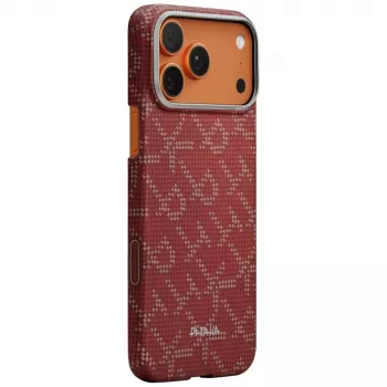 PITAKA Ultra-Slim Monogram MagSafe Case, skirta Apple iPhone 17 Pro, Gold Red