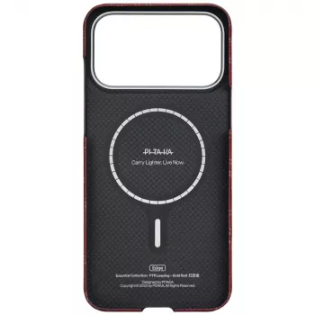 PITAKA Ultra-Slim Monogram MagSafe Case, skirta Apple iPhone 17 Pro, Gold Red