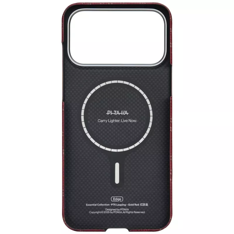 PITAKA Ultra-Slim Monogram MagSafe Case, skirta Apple iPhone 17 Pro, Gold Red