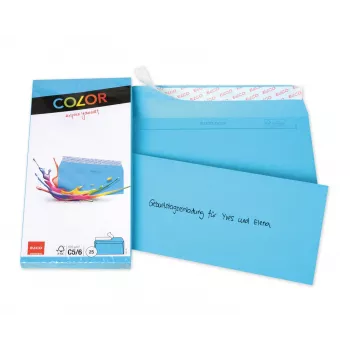 ELCO Color vokas C5/6 (114 x 229 mm), be langelio, su lipnia juostele, 100 g/m², mėlyna, 25 vnt. (74617.32)