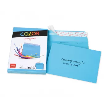 ELCO Color vokas C6 (114 x 162 mm), be langelio, su lipnia juostele, 100 g/m², mėlyna, 25 vnt. (74634.32)