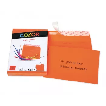 ELCO Color vokas C6 (114 x 162 mm), be langelio, su lipnia juostele, 100 g/m², oranžinė, 25 vnt. (74634.82)